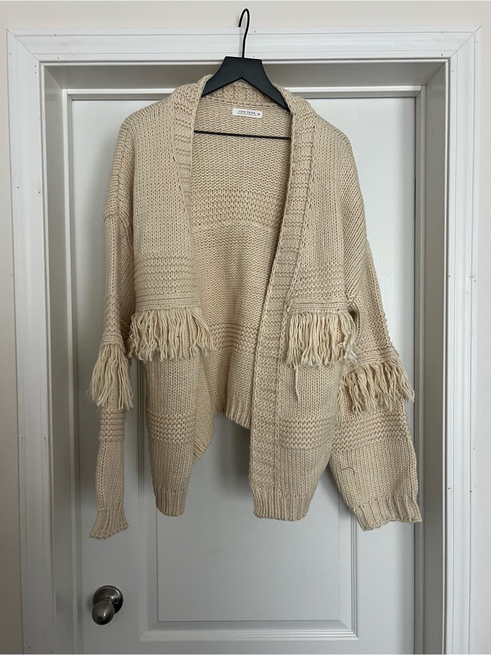 12th Tribe Cream Fringe Knit Cardigan